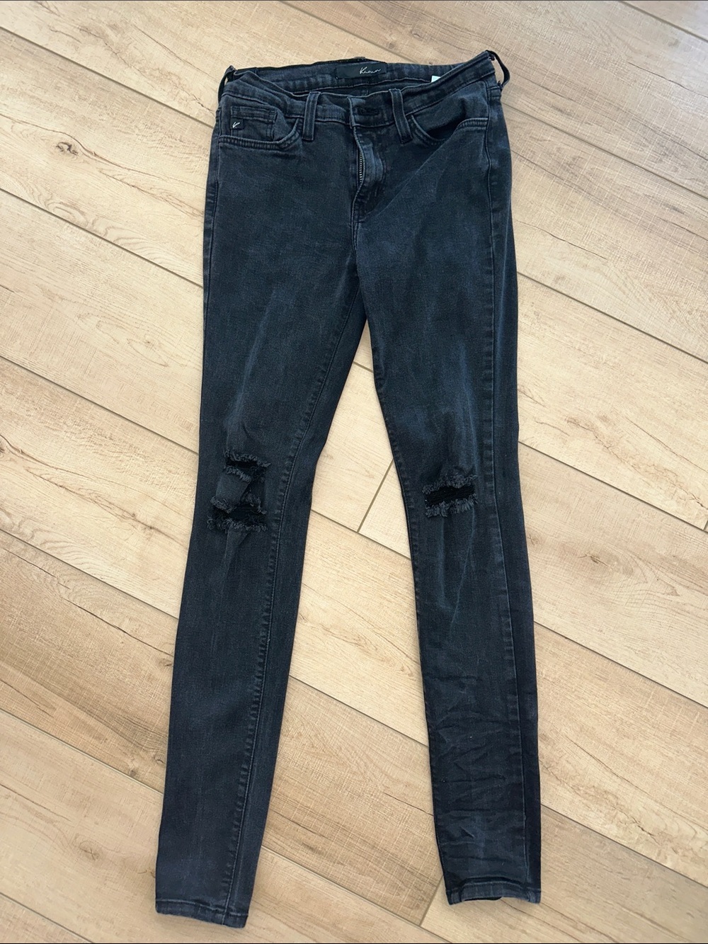KanCan Washed Black Skinny Jeans with Knee Rips